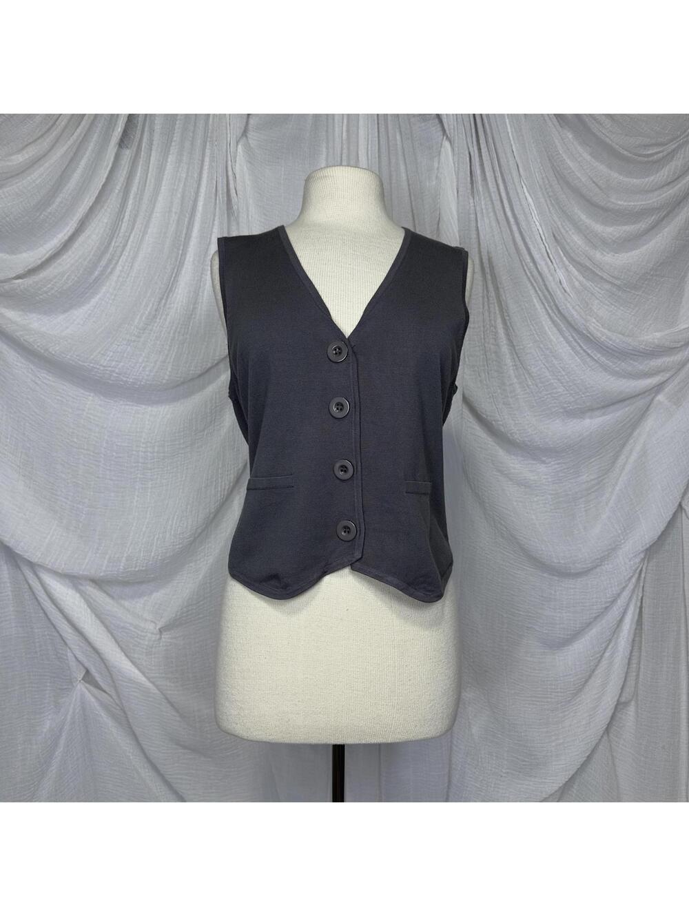 Vintage Minimalist Indie Cable & Gauge Gray Button Front Vest (XL)